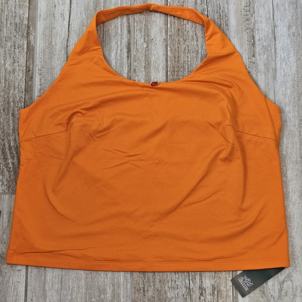 Wild Fable Orange Halter Tank Top Rose Rosette Plus Size 1X New